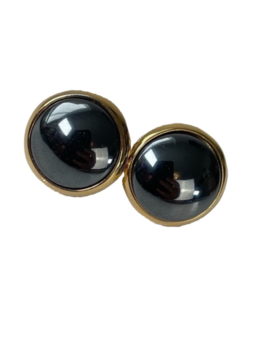 Black Stone Gold Tone Round Earrings